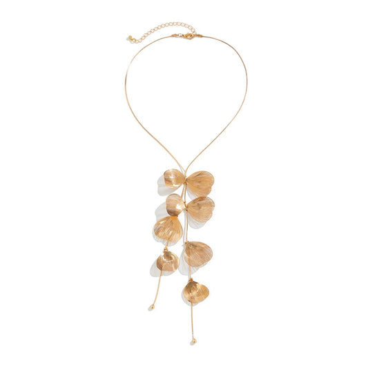 Ginkgo leaf deep V necklace -gold